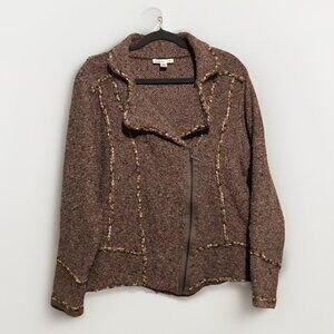 Coldwater Creek Textured  Moto Marled Rami Wool Blend Jacket Brown Multi XXL